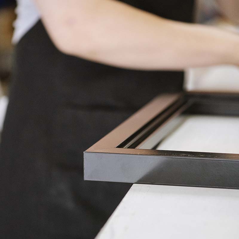 Art box frame on edge of bench