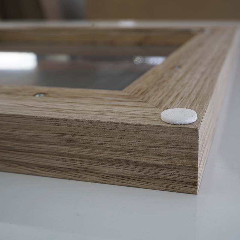 Tasmanian Oak frame on bench with corner close up