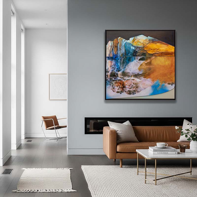 Whispering Riverbed by Camilla Grace on Metal in situ in a lounge