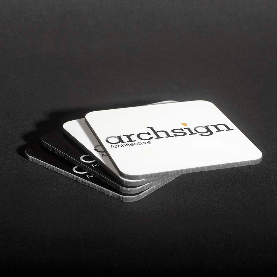 Branded Coasters fanned out by Print 2 Metal