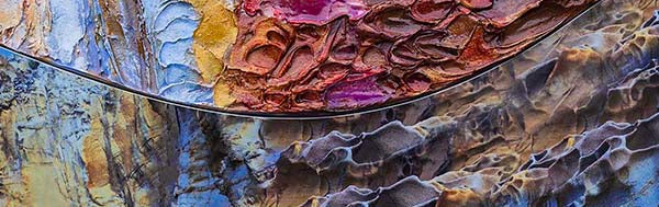 Close up of Camilla Grace art on metal