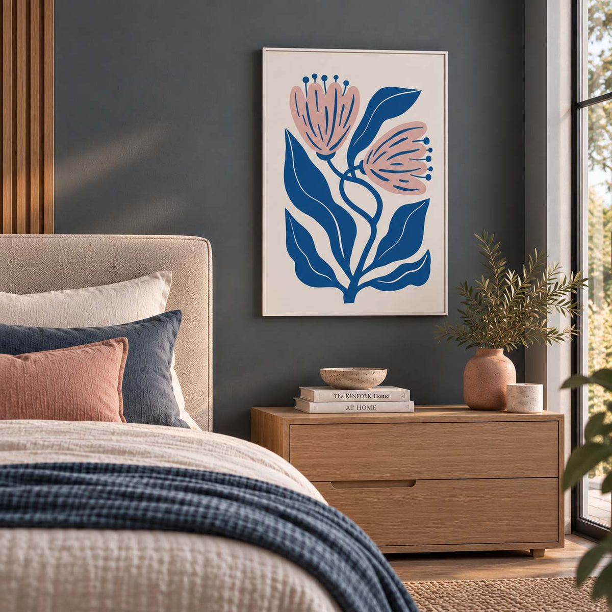 European frame metal print in bedroom