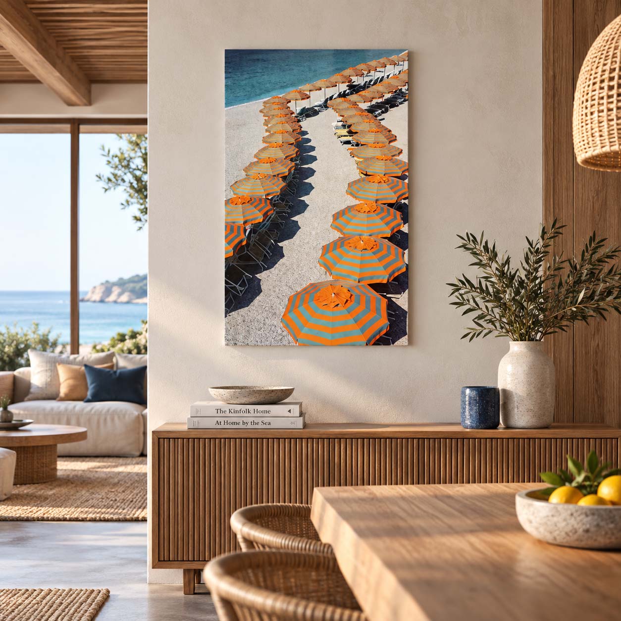Floating hanger frame metal print in coastal setting