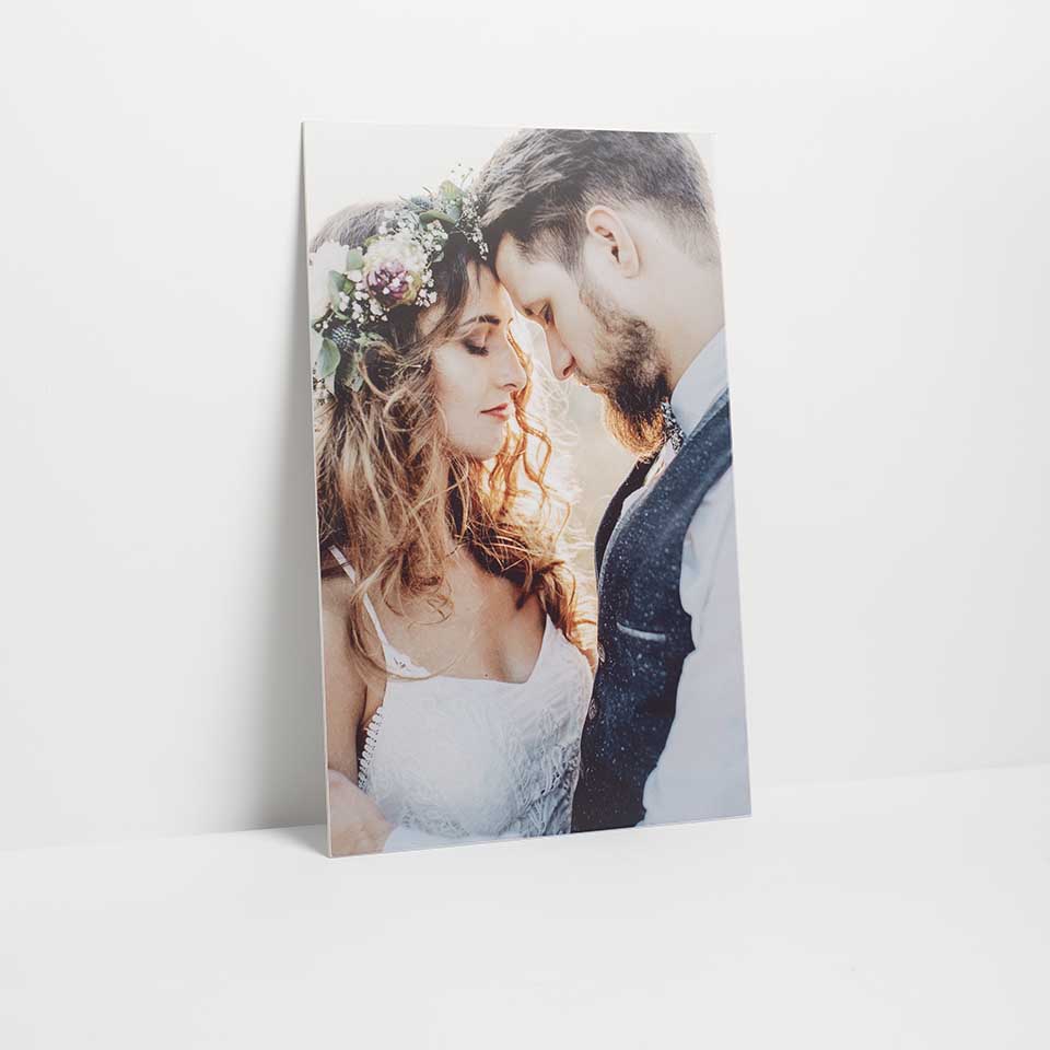 Indoor Vertical Metal Print of couple on their wedding day