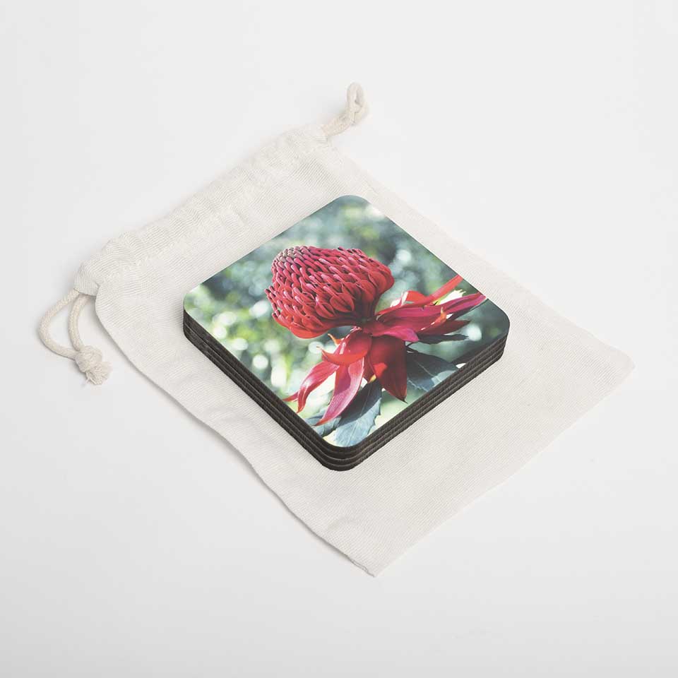 Custom print coasters with linen storage bag