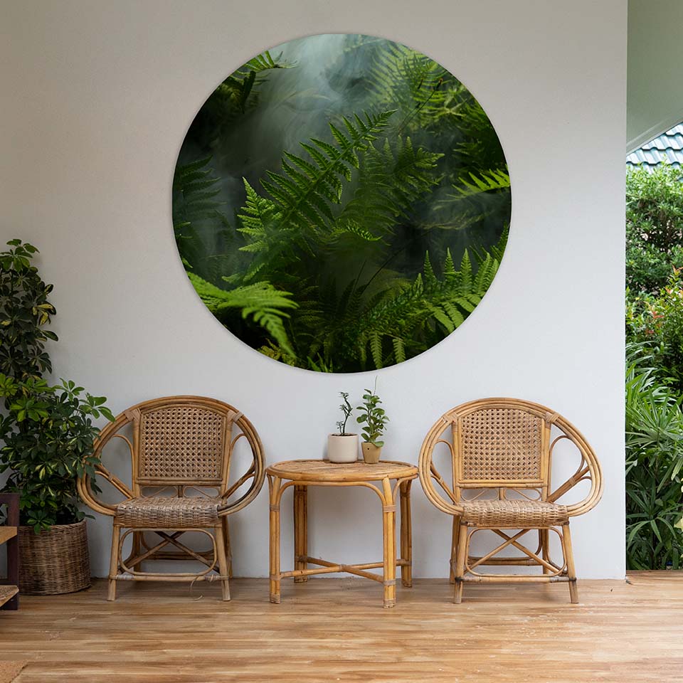 Outdoor Circular metal print of ferns