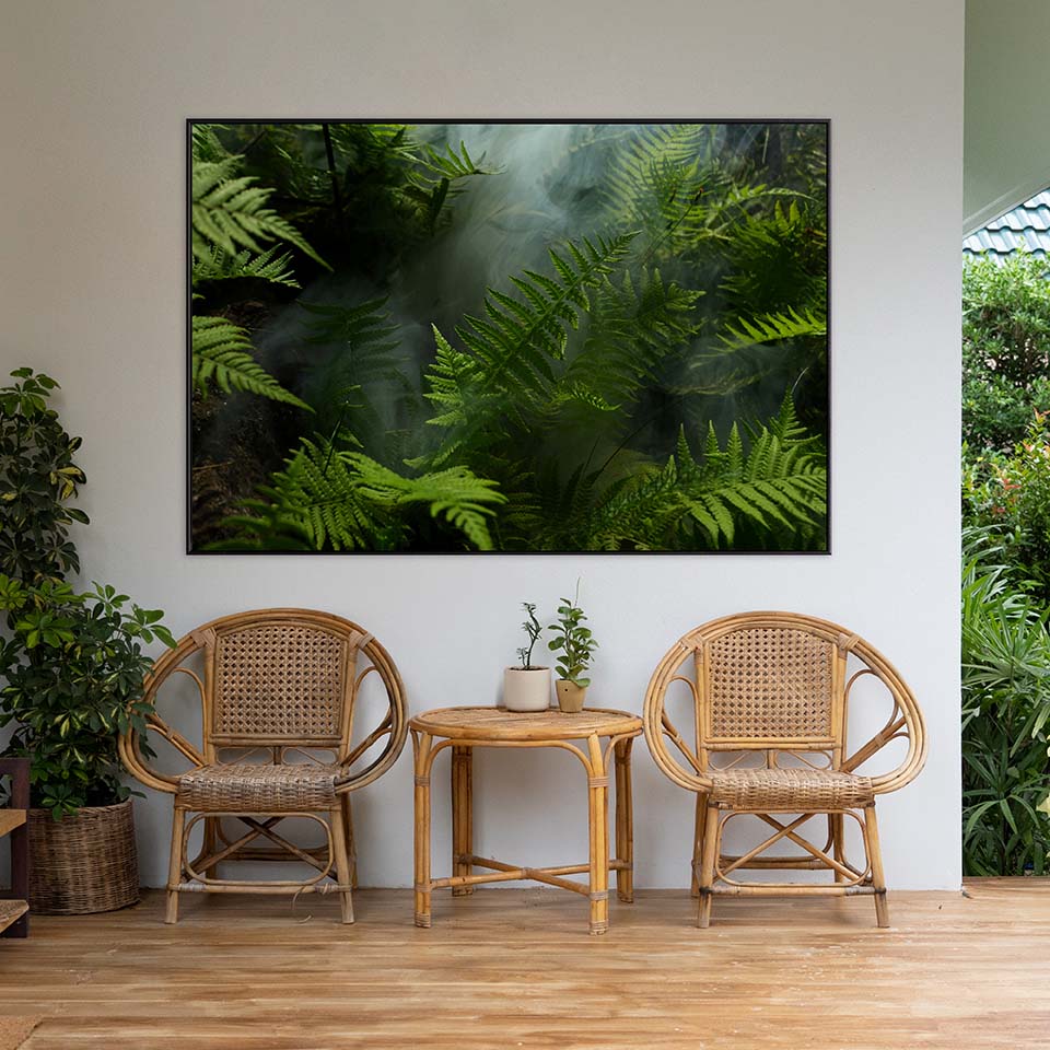 Outdoor metal print of ferns with artbox frame - horizontal