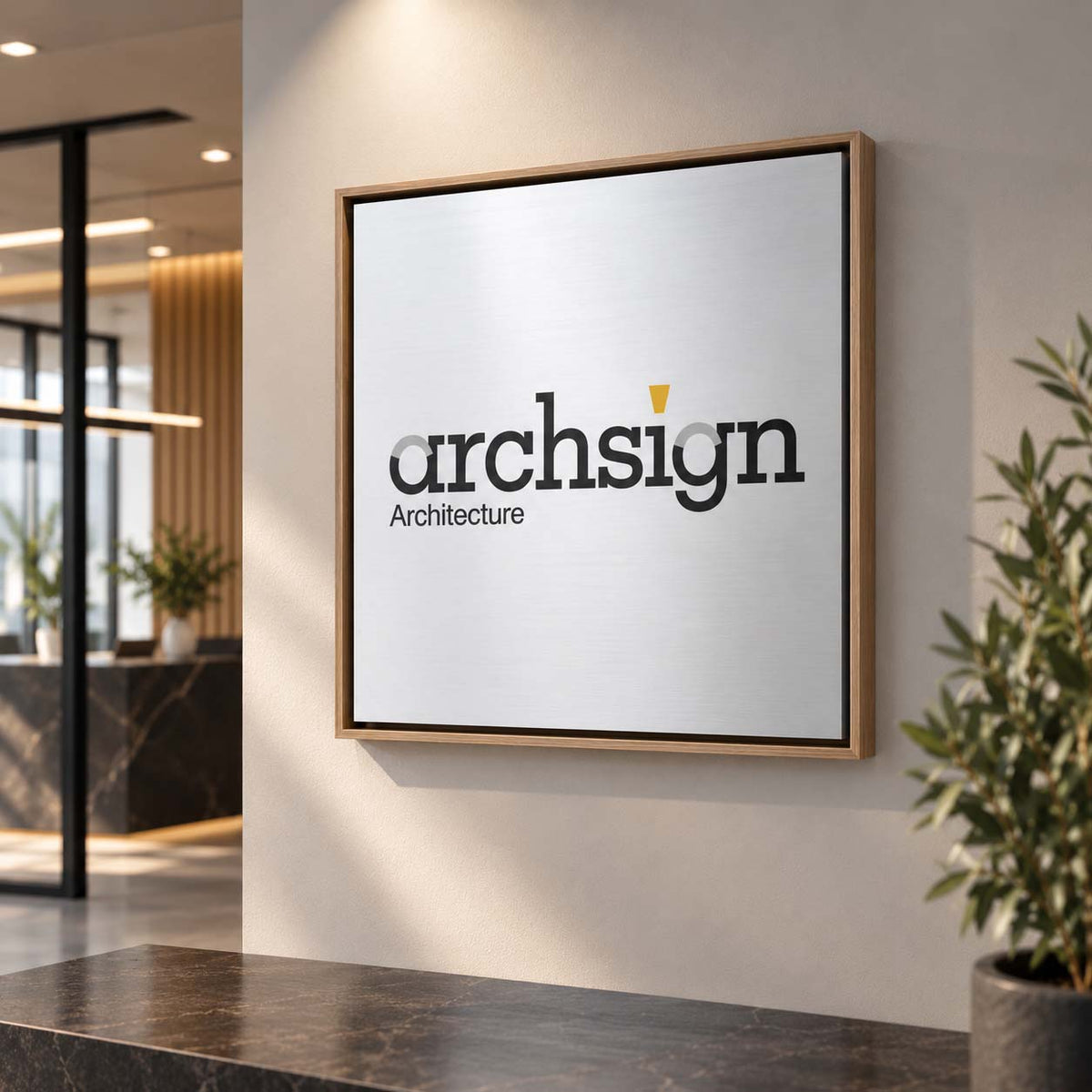 Print 2 Metal Tas Oak frame on square branded sign