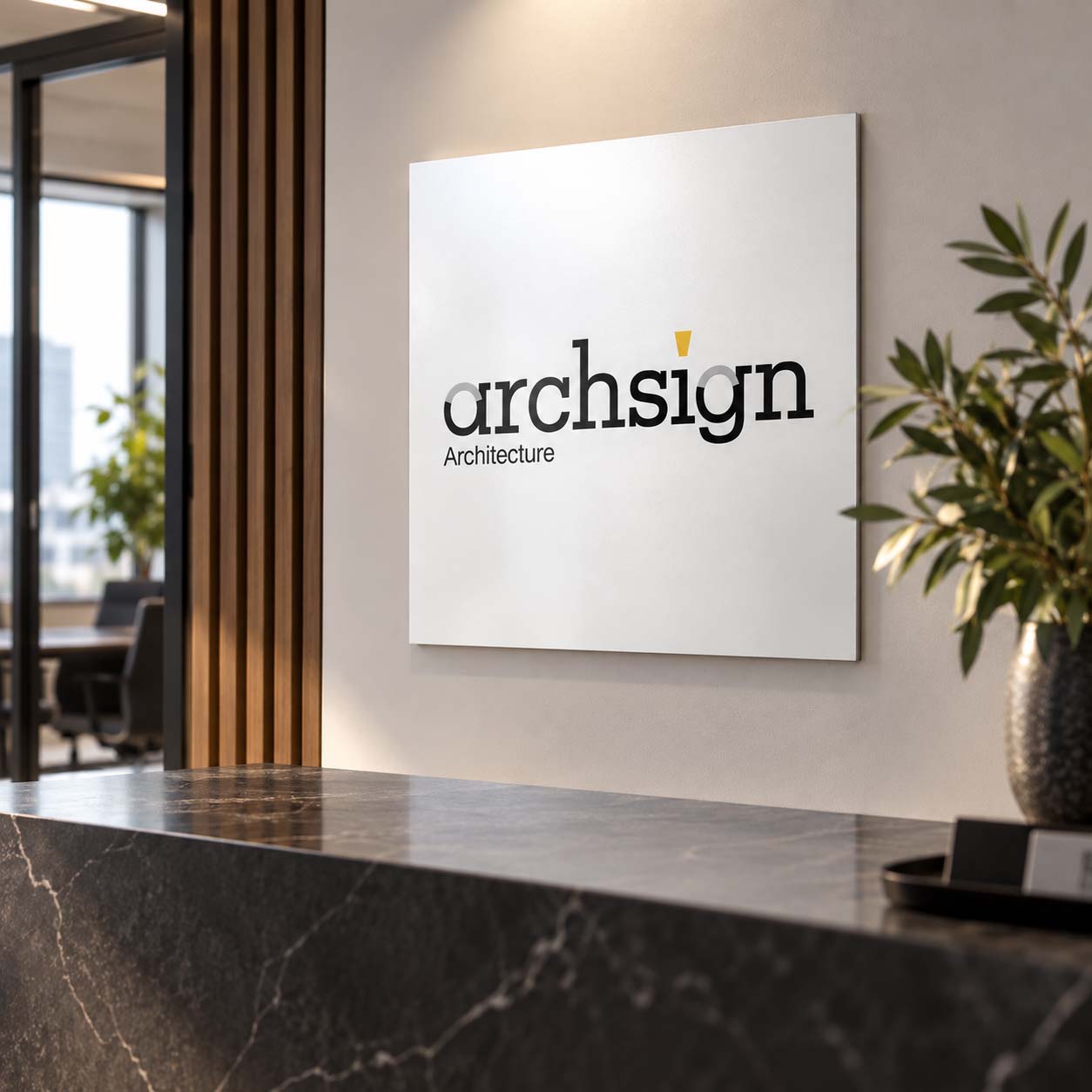 Print 2 Metal branded indoor sign on wall