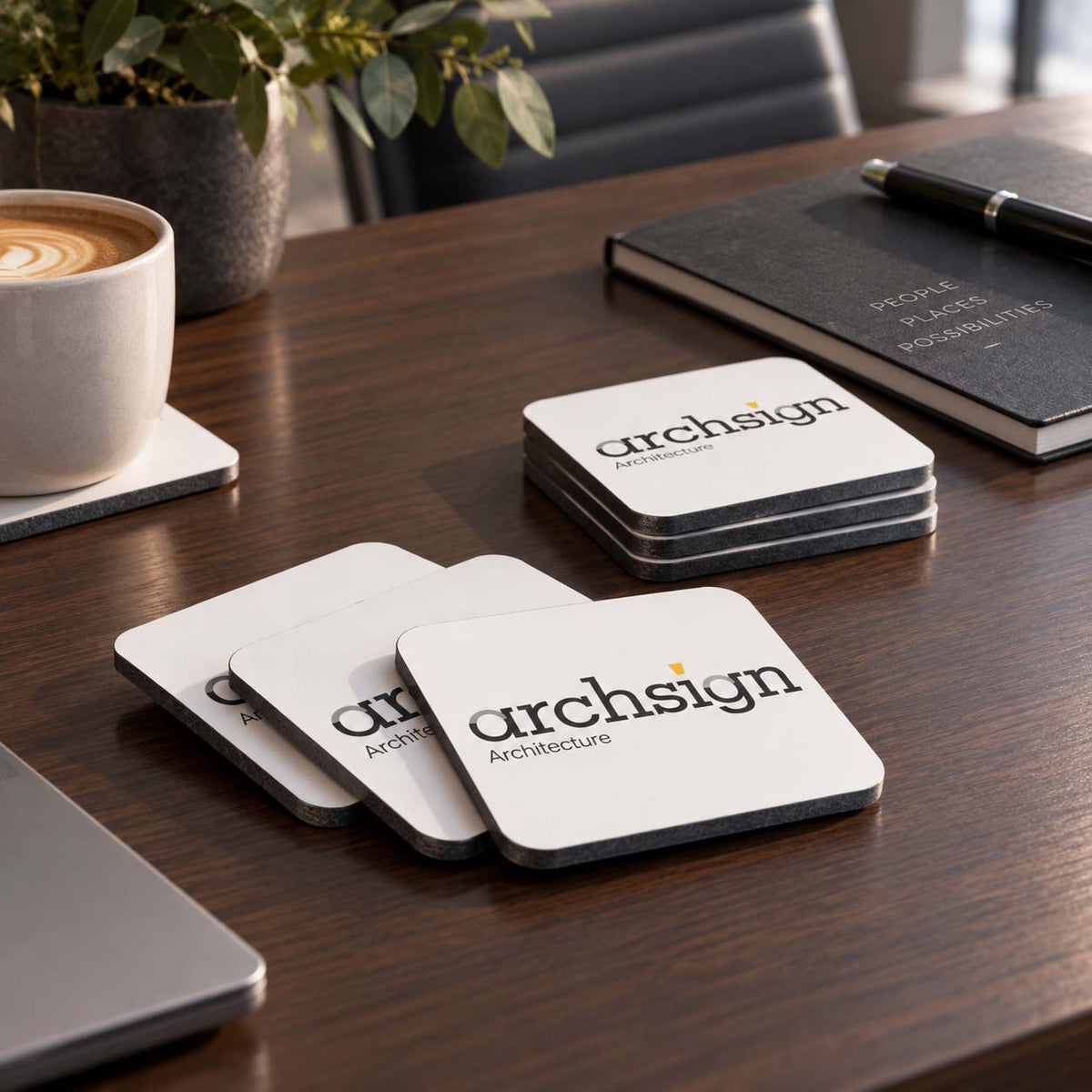 Print 2 Metal custom brand coasters in a set of 6