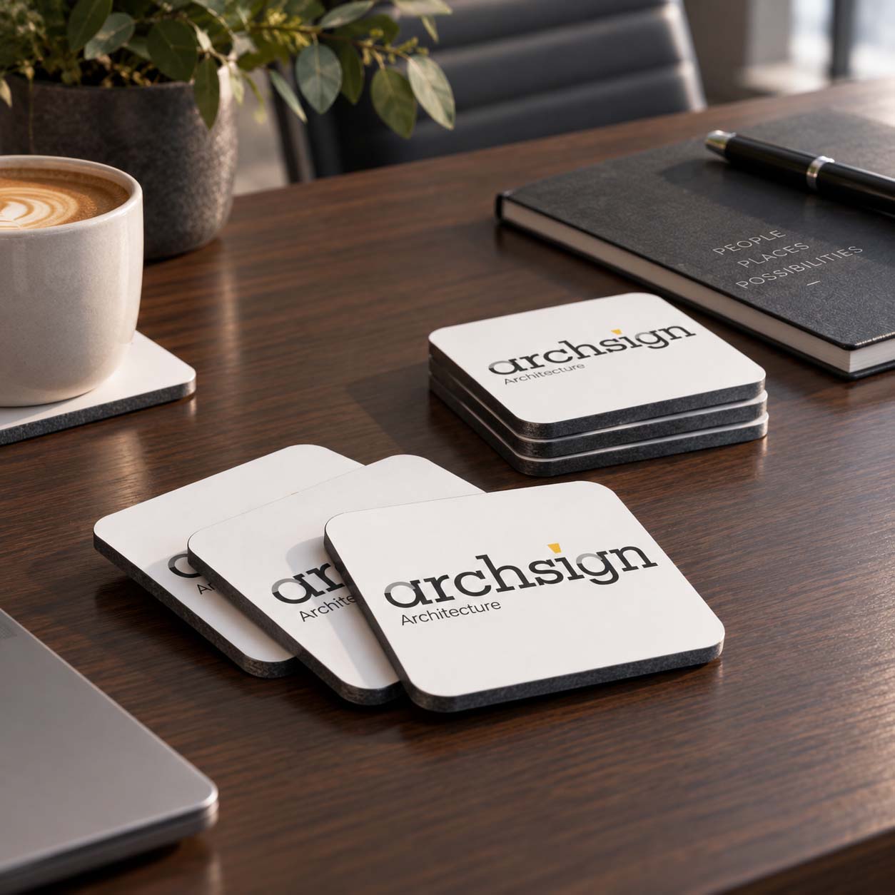 Print 2 Metal custom brand coasters in a set of 6