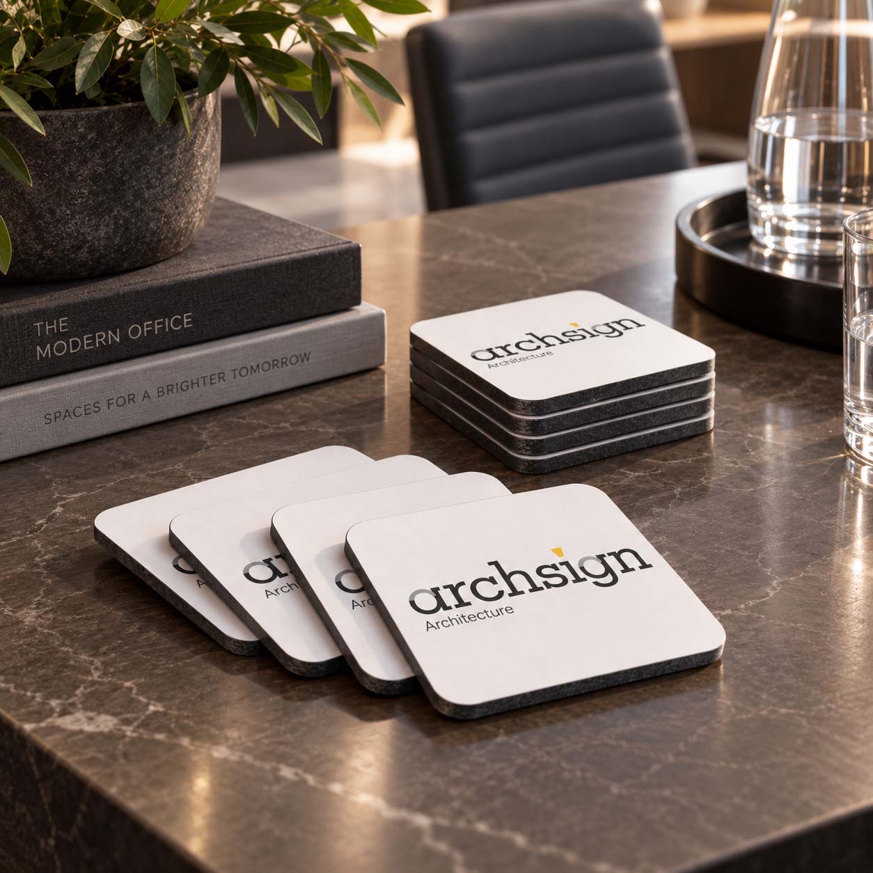 Print 2 Metal custom brand coasters in a set of 6